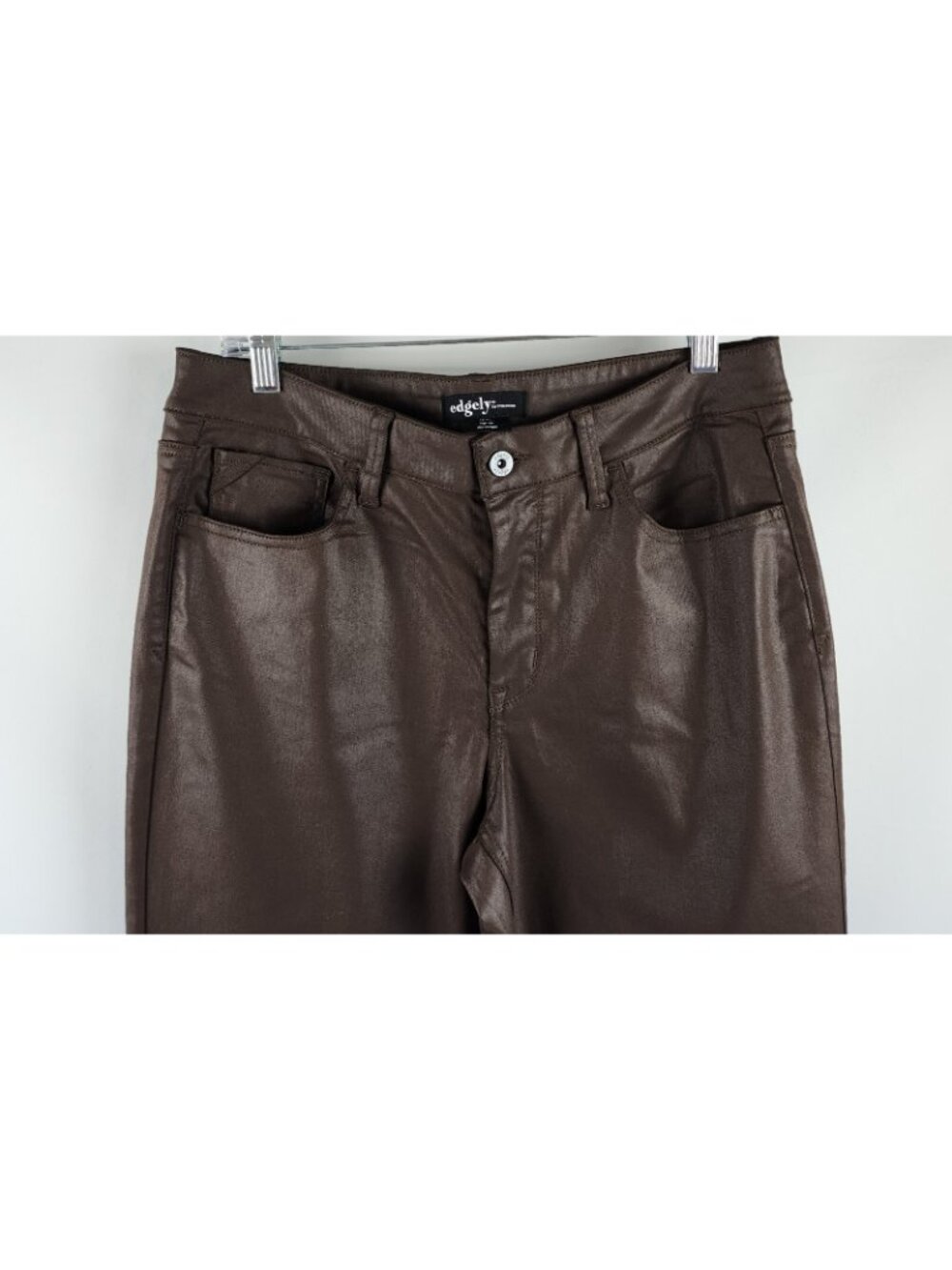 Edgely Pants 12 Short Womens Brown Faux Leather Straight Leg Pants - Picture 2 of 11
